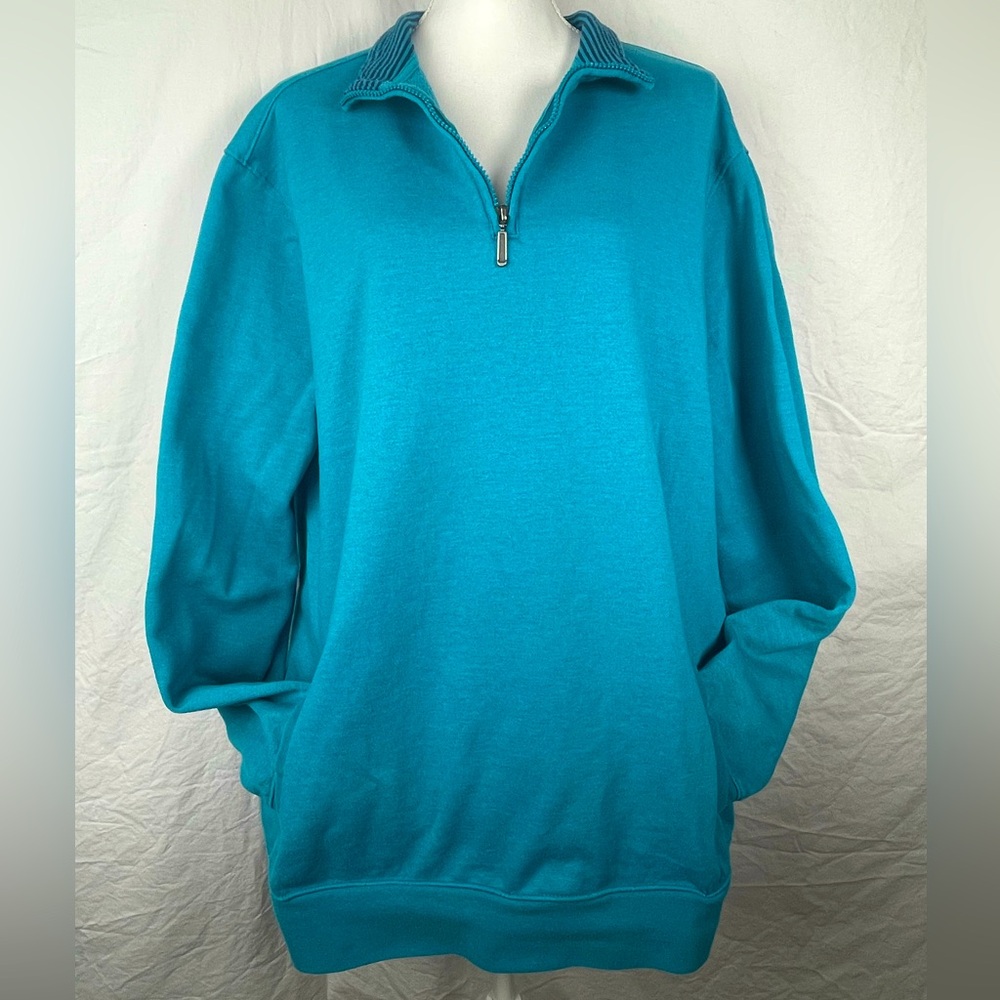 Club Room 1/4 Zip Up Sweatshirt-Men's XLT-Teal-Pockets-Collar